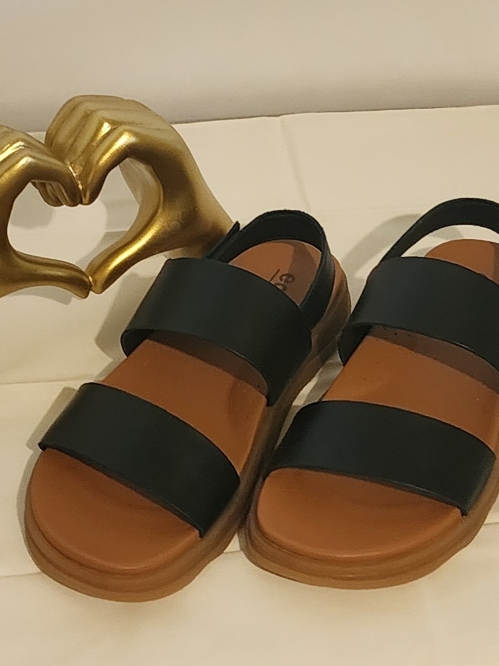 Earth Black Double-Strap Slingback Sandals with Tan Footbed